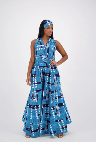 Blue and black african print palazzo pants
