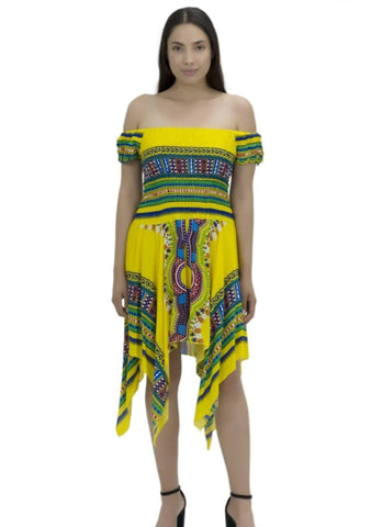 Tropical Dashiki Print Off Shoulder Dress
